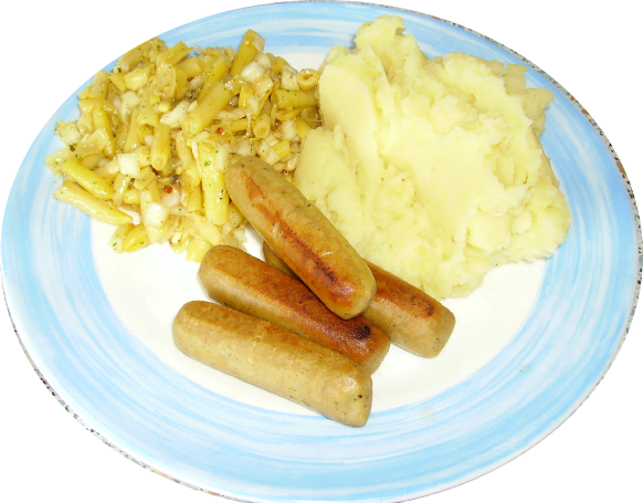 Veggie-Würstchen und Kartoffelpürre
